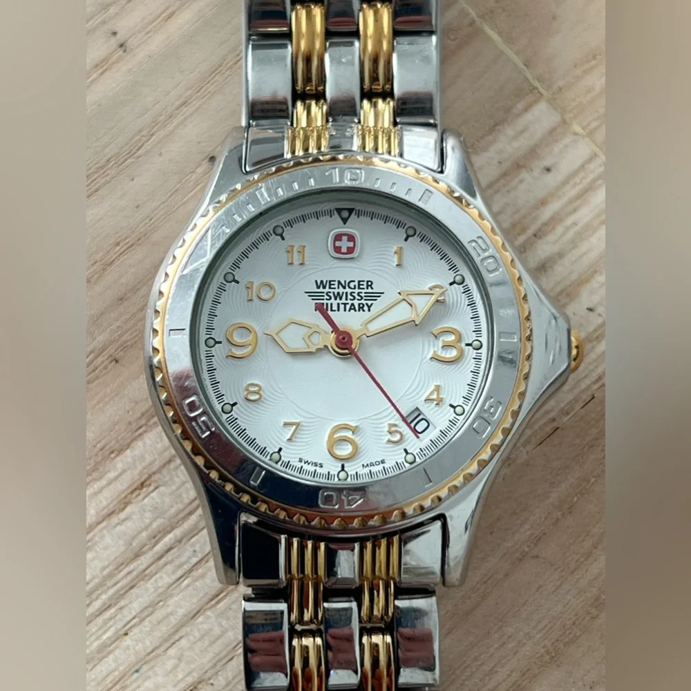 Wenger Ladies Watch Two-Tone Bracelet Case White Dial Date Window New Crystal